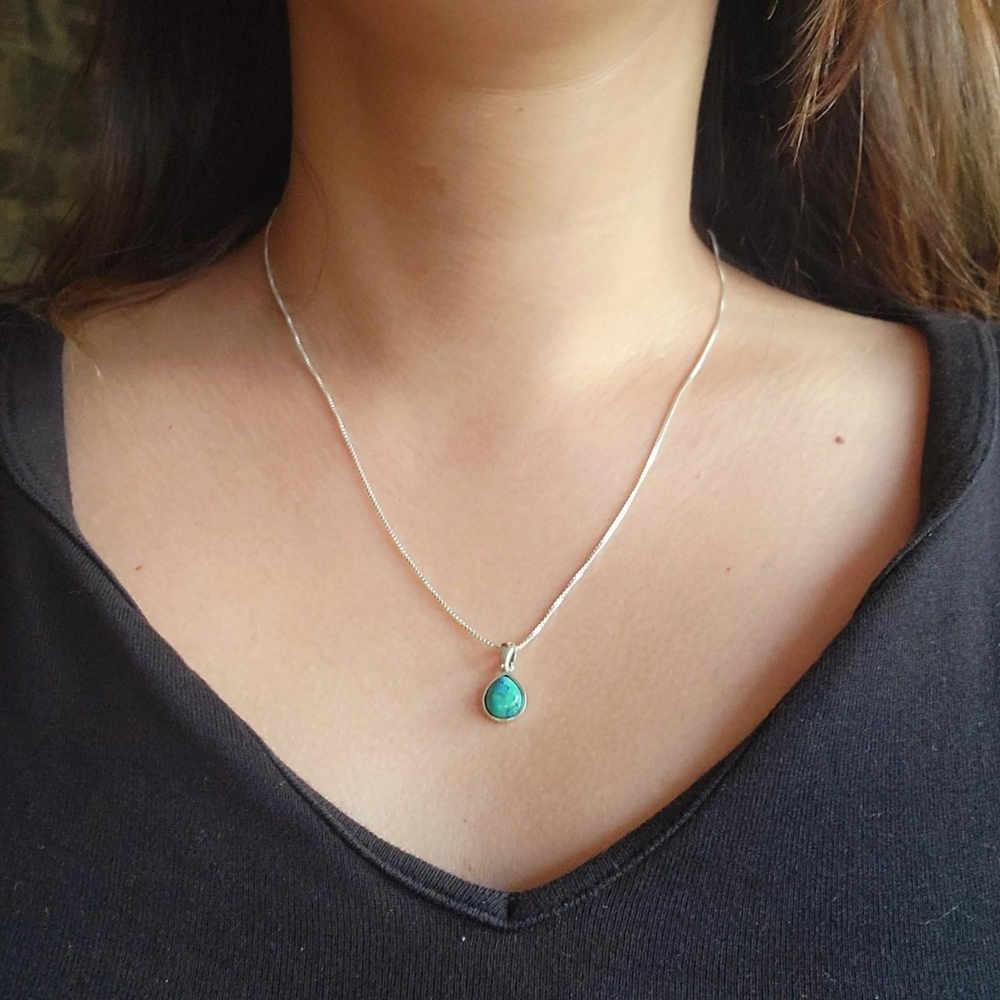 New Solid 925 Sterling Silver Genuine Turquoise D… - image 1